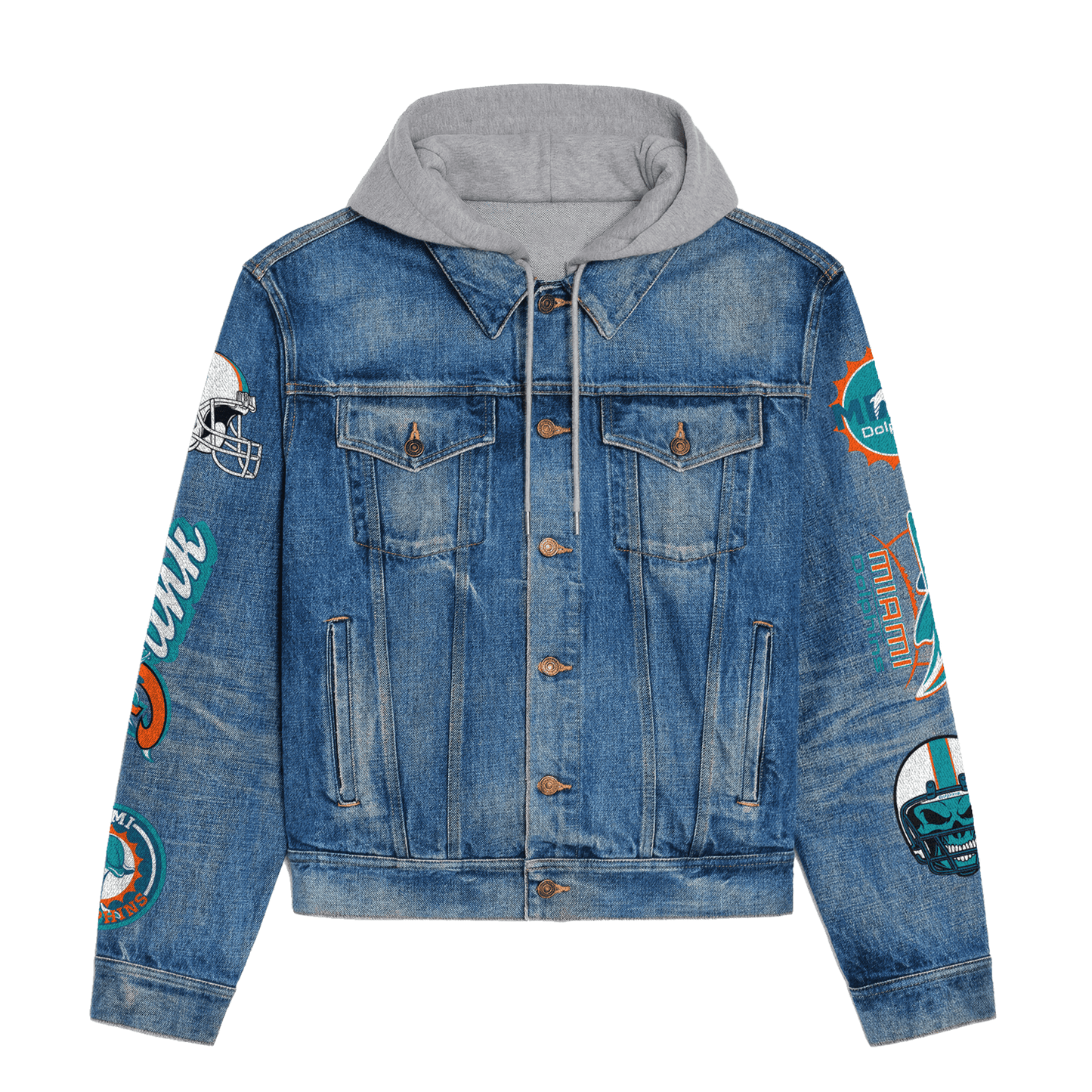 Miami Dolphins   Premium Hooded Denim Jacket New Collection AZBTHDJ000038