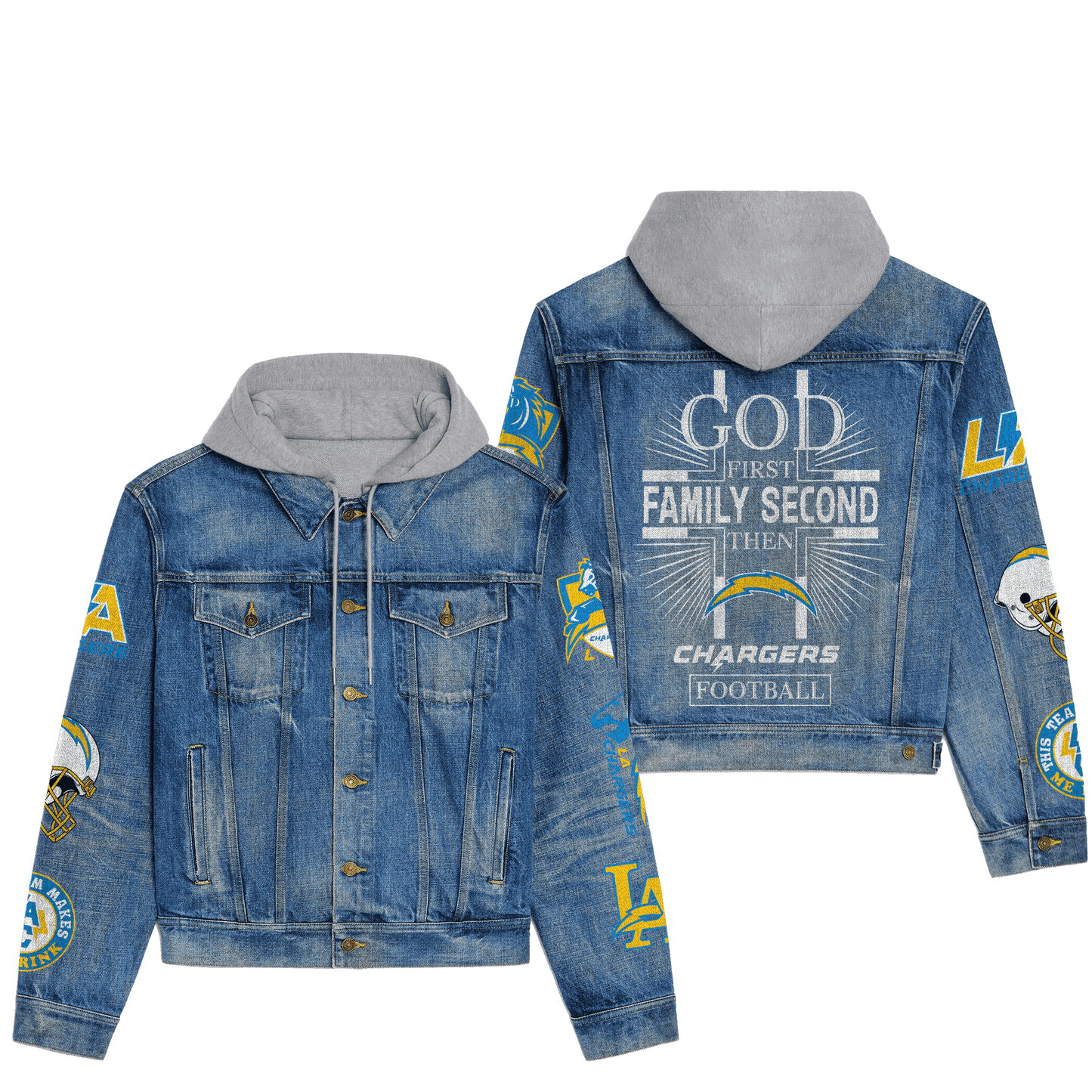Los Angeles Chargers  Premium Hooded Denim Jacket New Collection AZBTHDJ000036