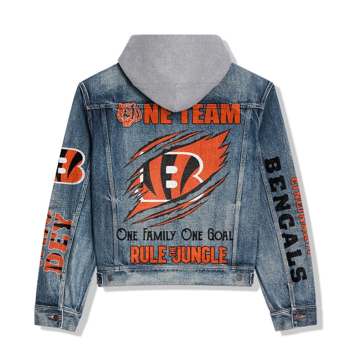 Cincinnati Bengals Premium Hooded Denim Jacket New Collection AZBTHDJ000041
