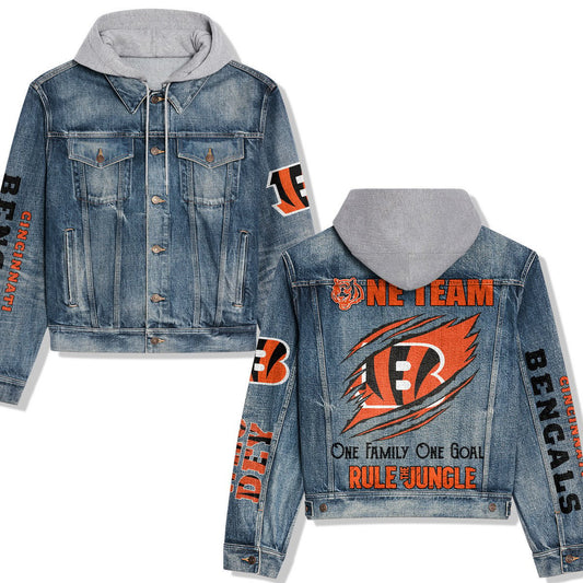 Cincinnati Bengals Premium Hooded Denim Jacket New Collection AZBTHDJ000041