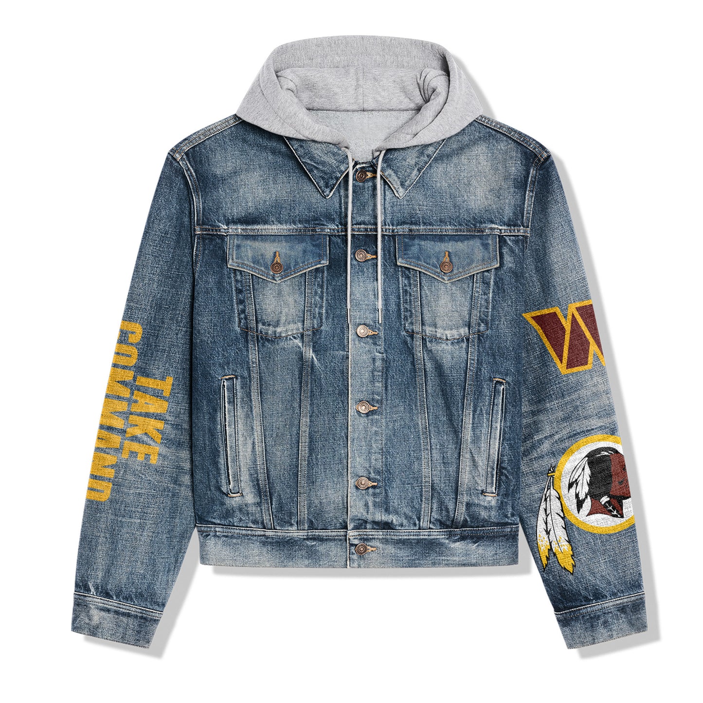 Washington Commanders Premium Hooded Denim Jacket New Collection AZBTHDJ000042
