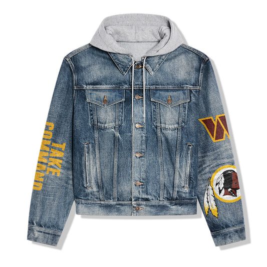 Washington Commanders Premium Hooded Denim Jacket New Collection AZBTHDJ000042