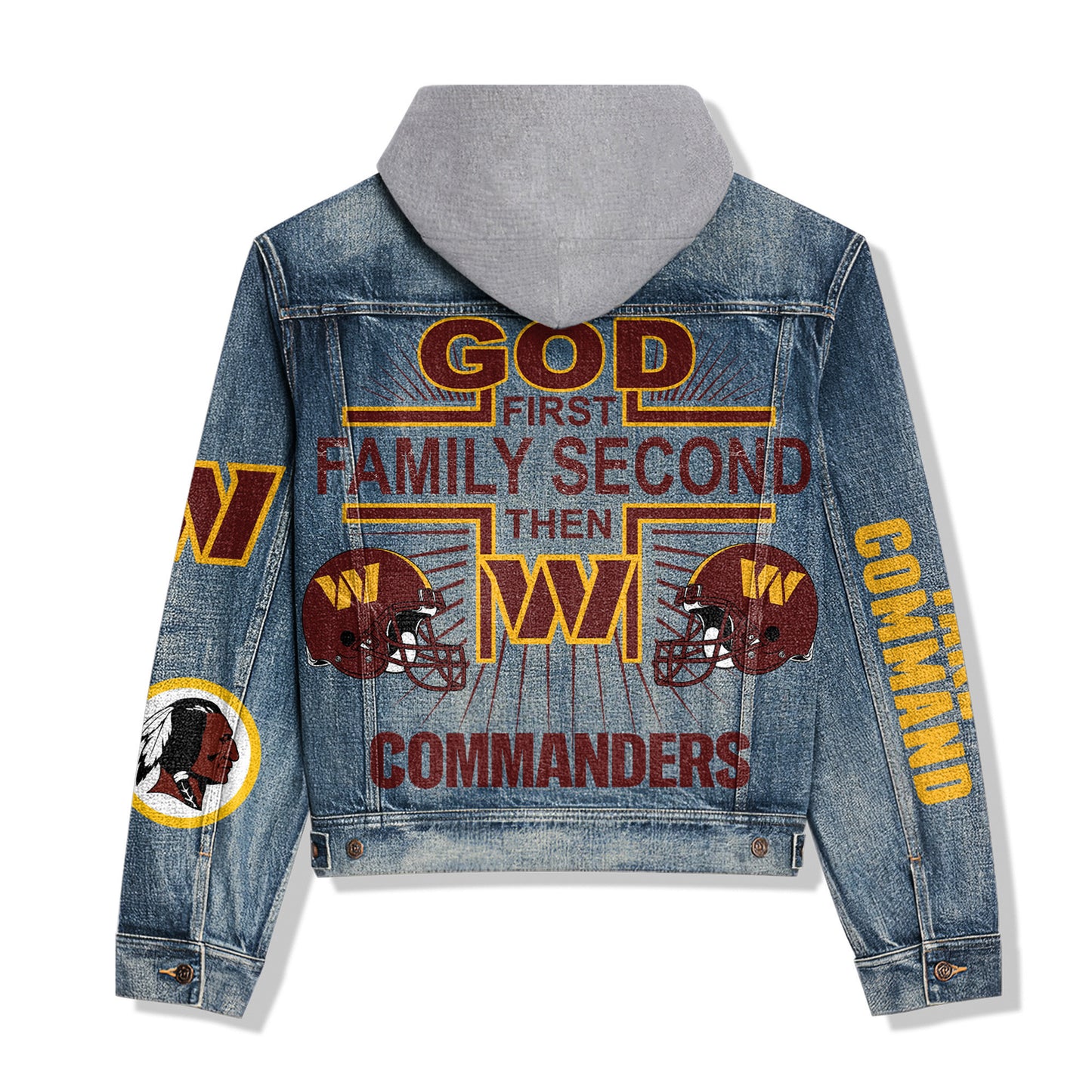 Washington Commanders Premium Hooded Denim Jacket New Collection AZBTHDJ000042