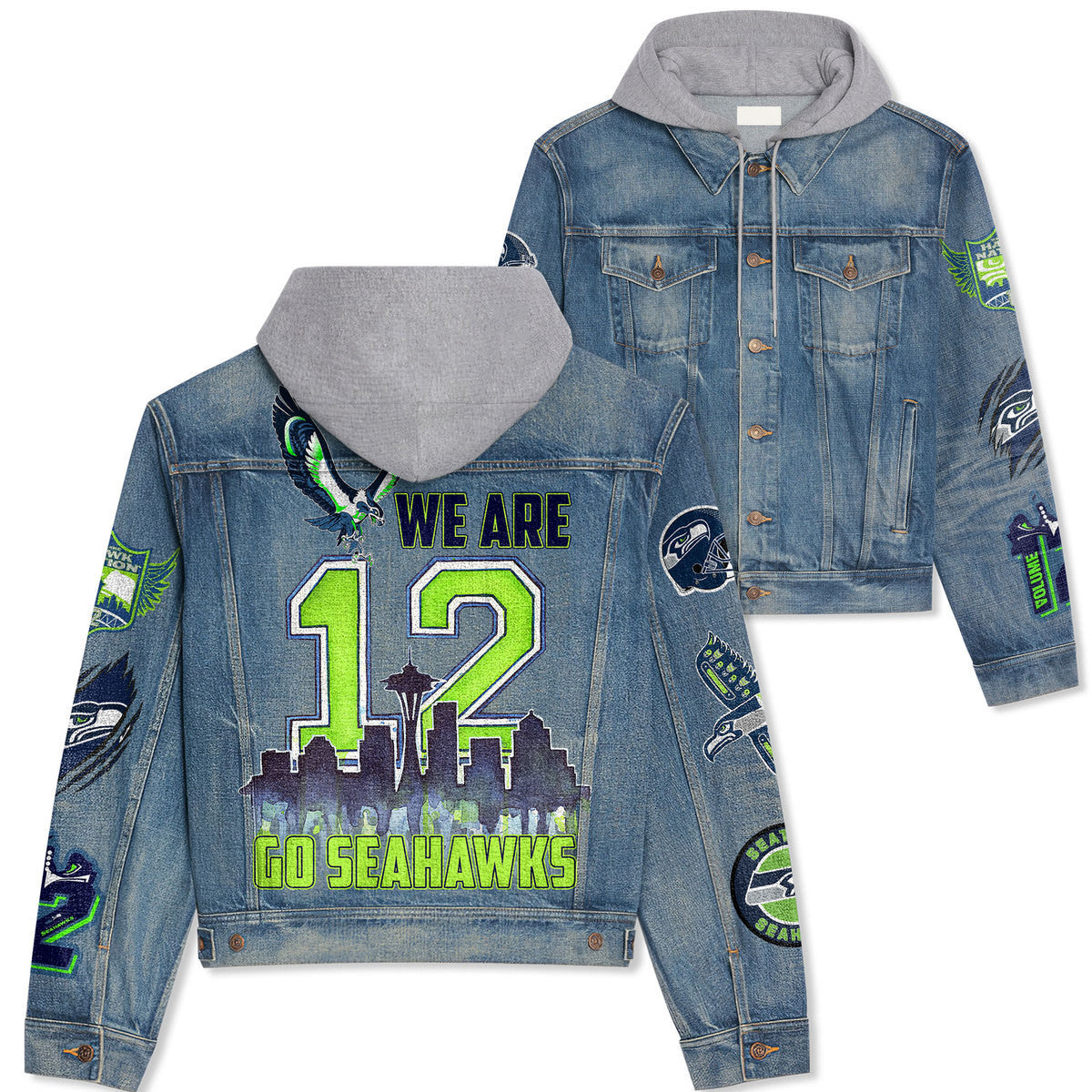 Seattle Seahawks Premium Hooded Denim Jacket New Collection AZBTHDJ000043