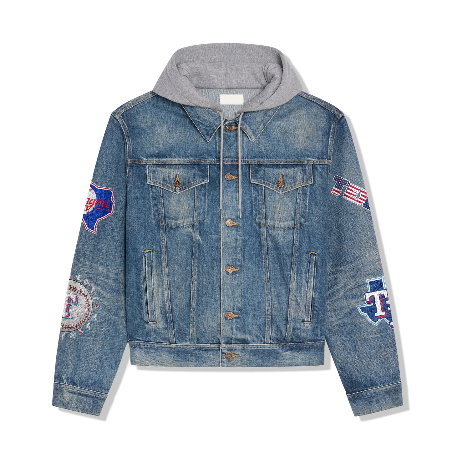 Texas Rangers Premium Hooded Denim Jacket New Collection AZBTHDJ000534