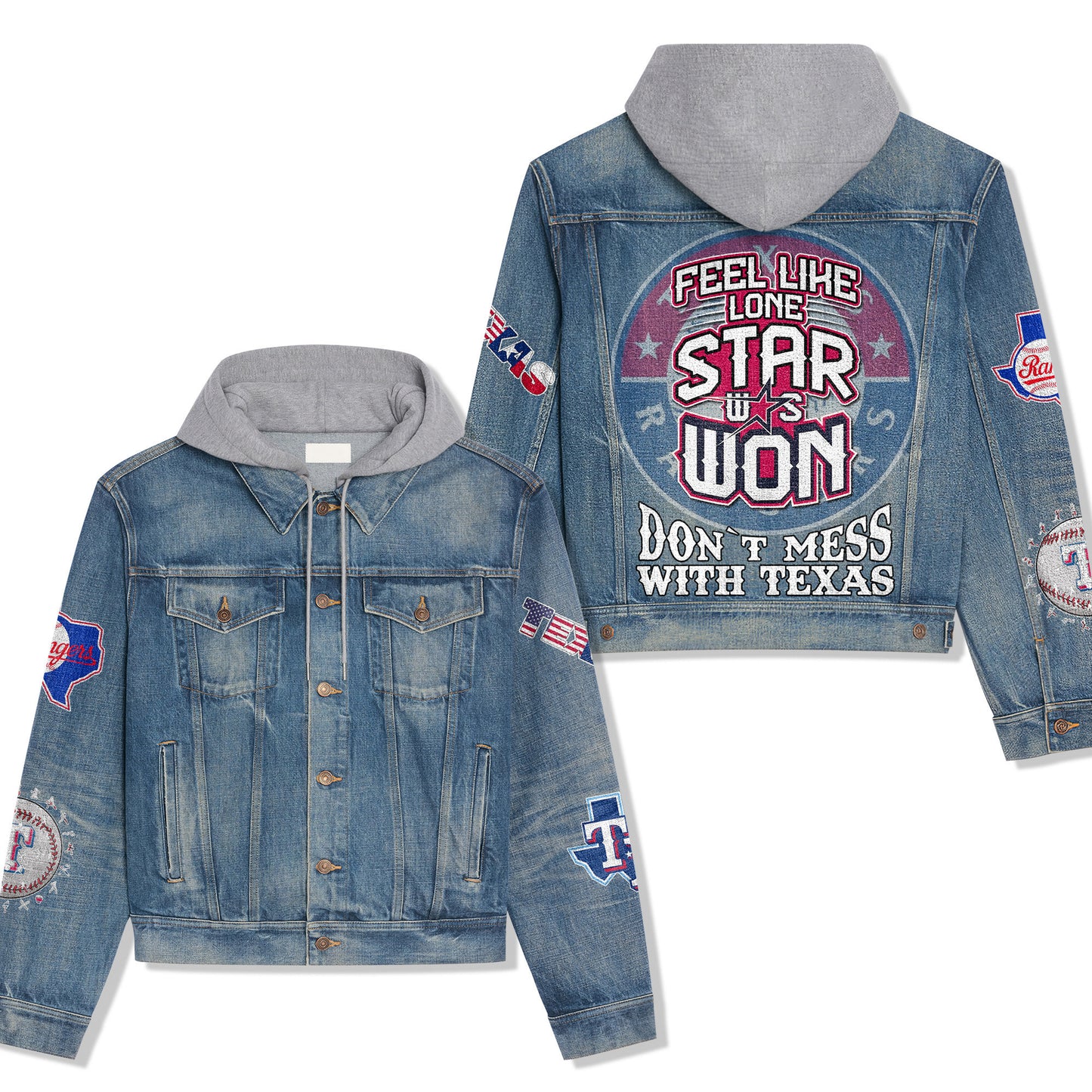 Texas Rangers Premium Hooded Denim Jacket New Collection AZBTHDJ000534