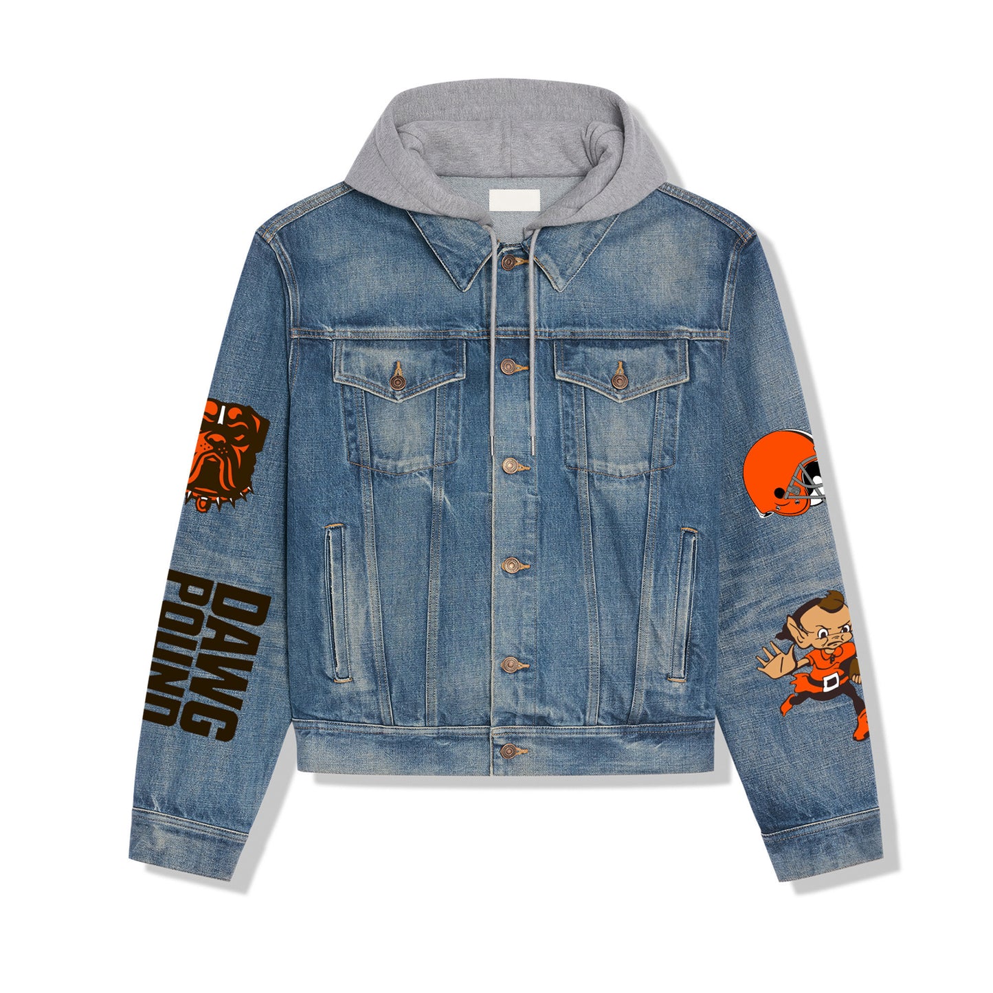 Cleveland Browns Premium Hooded Denim Jacket New Collection AZBTHDJ000044