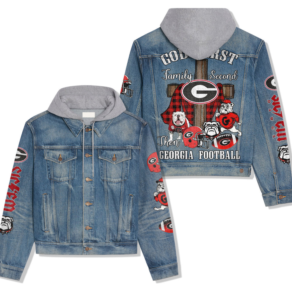 Georgia Bulldogs Premium Hooded Denim Jacket New Collection AZBTHDJ000336
