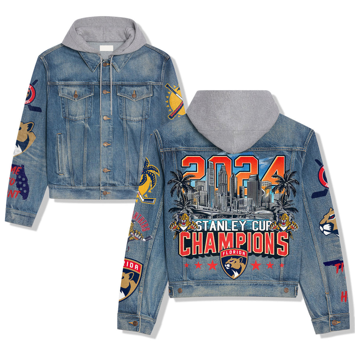 Florida Panthers Premium Hooded Denim Jacket New Collection AZBTHDJ000243