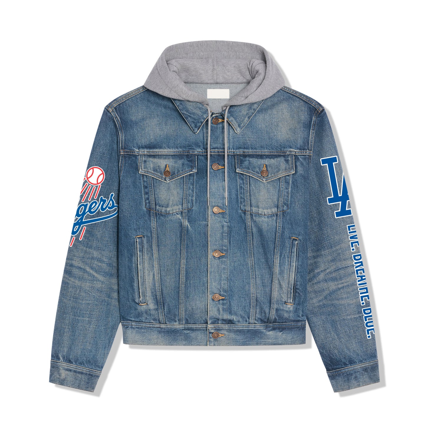 Los Angeles Dodgers Premium Hooded Denim Jacket New Collection AZBTHDJ000538