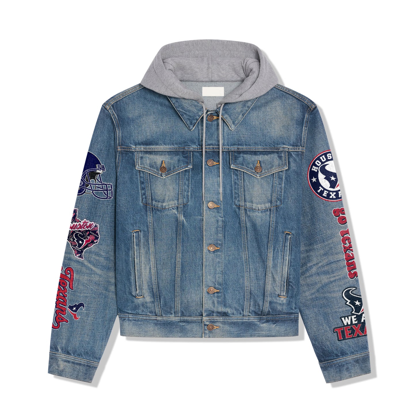 Houston Texans Premium Hooded Denim Jacket New Collection AZBTHDJ000046