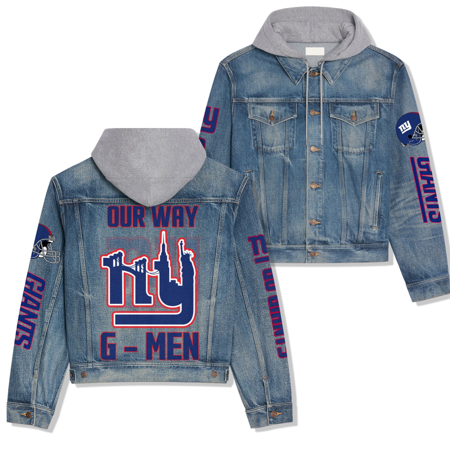 New York Giants Premium Hooded Denim Jacket New Collection AZBTHDJ000045