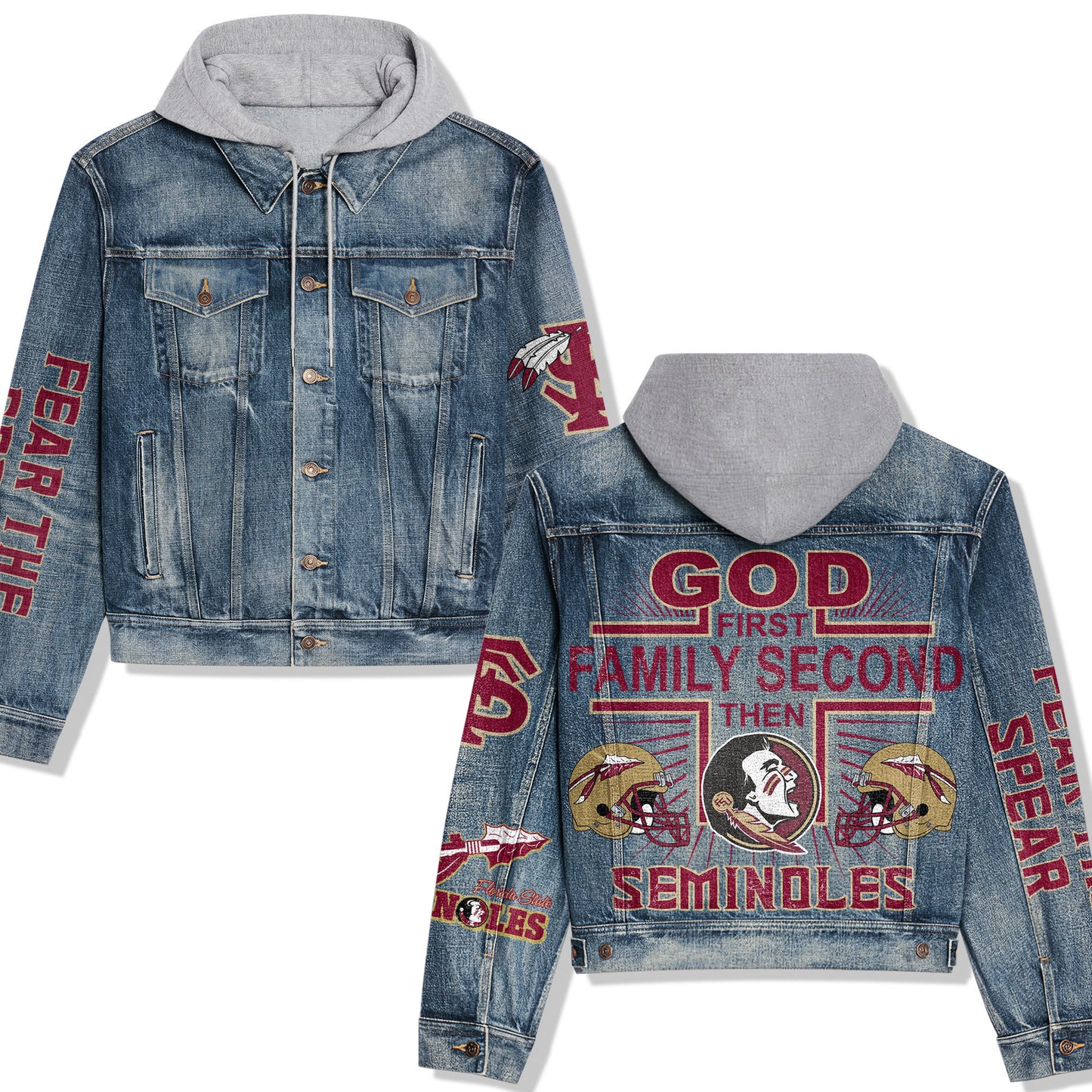 Florida State Seminoles Premium Hooded Denim Jacket New Collection AZBTHDJ000316
