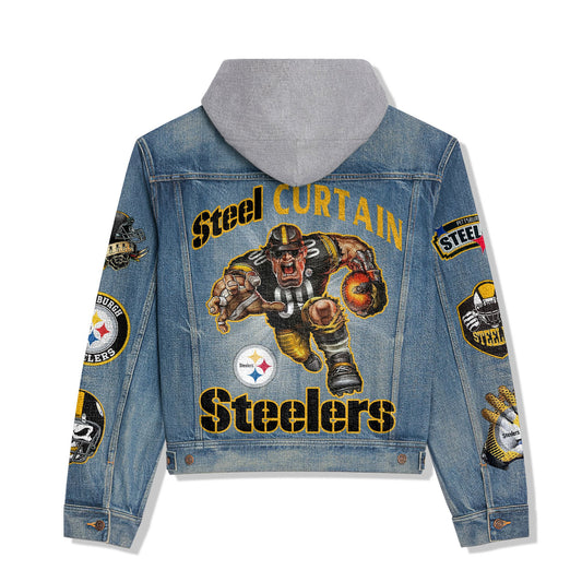Pittsburgh Steelers Premium Hooded Denim Jacket New Collection AZBTHDJ000001