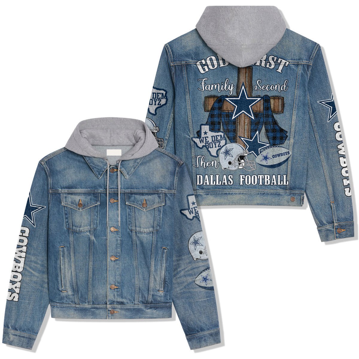 Dallas Cowboys Premium Hooded Denim Jacket New Collection AZBTHDJ000002