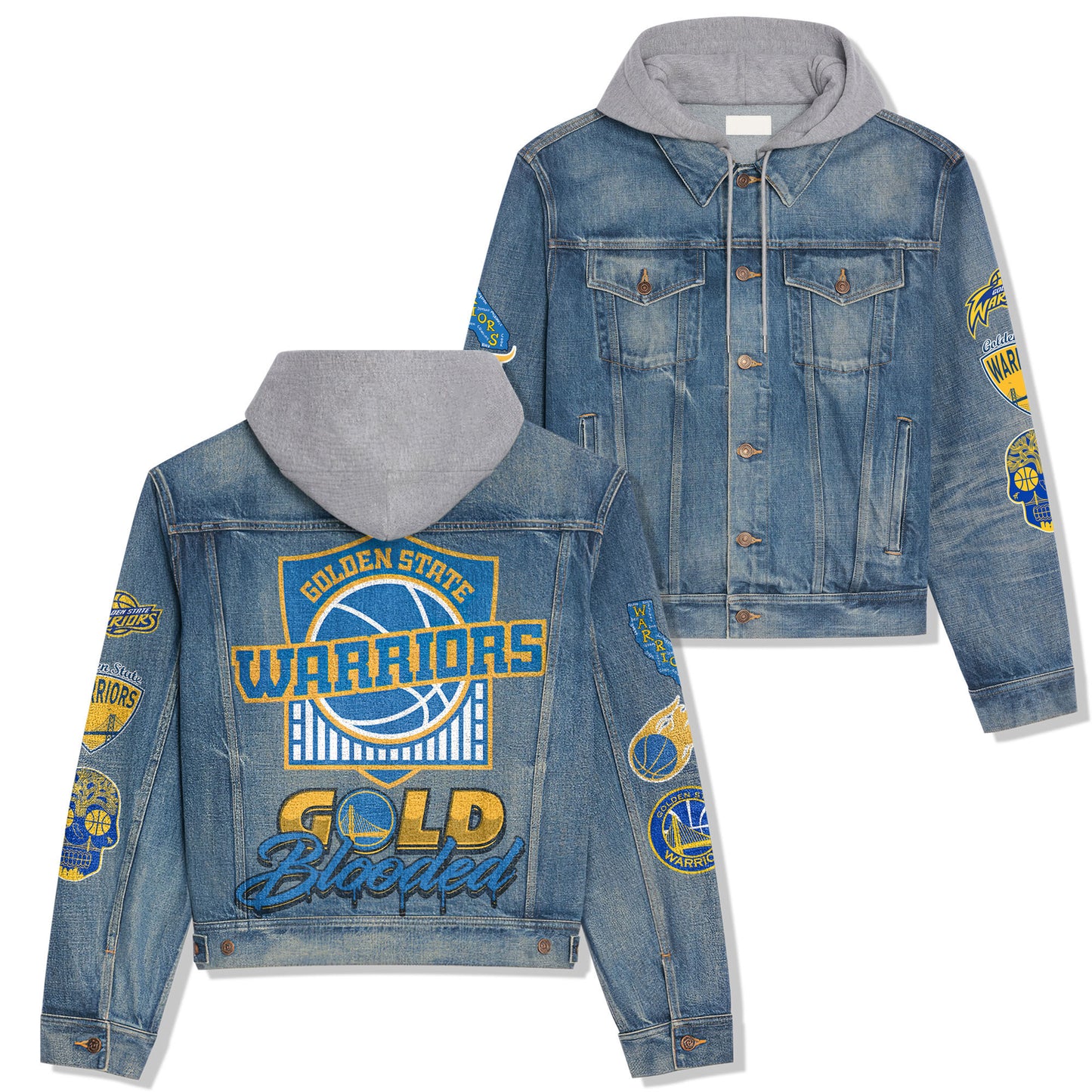 Golden State Warriors Premium Hooded Denim Jacket New Collection AZBTHDJ000271