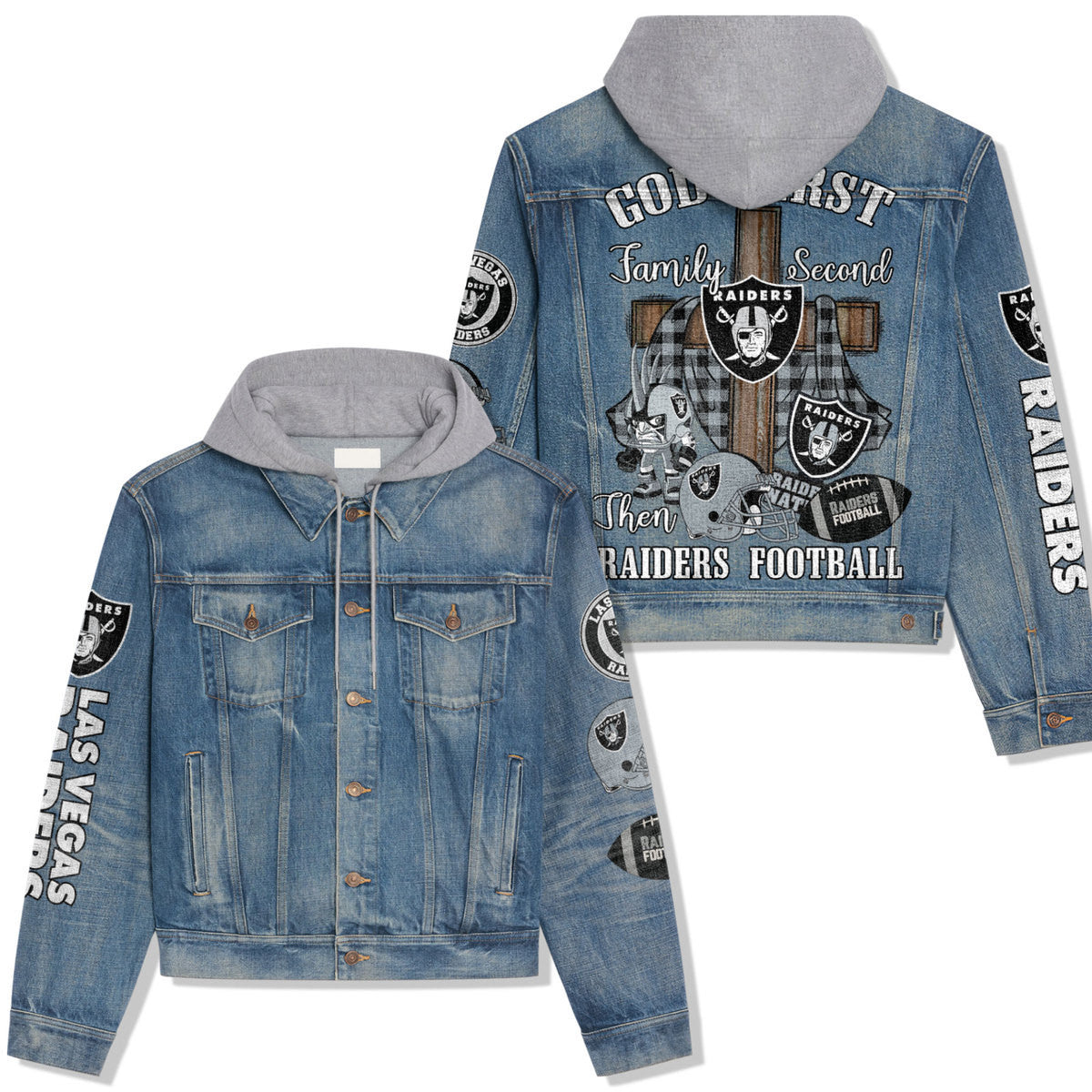 Las Vegas Raiders Premium Hooded Denim Jacket New Collection AZBTHDJ000004