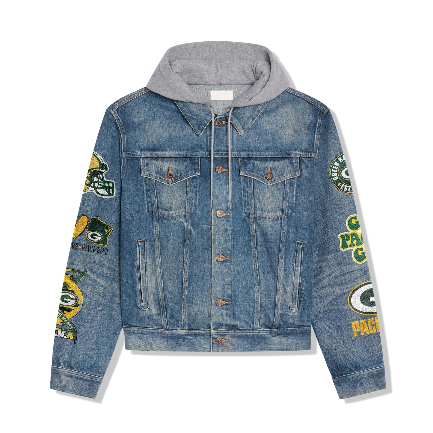 Green Bay Packers Premium Hooded Denim Jacket New Collection AZBTHDJ000003