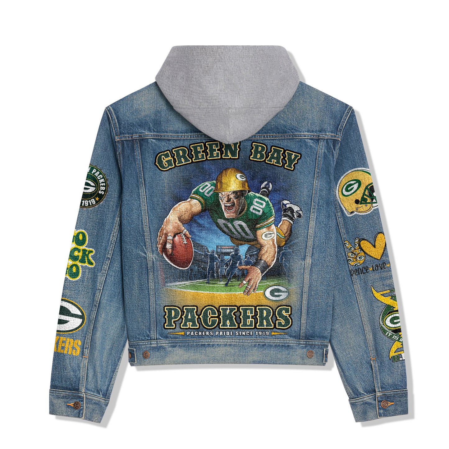 Green Bay Packers Premium Hooded Denim Jacket New Collection AZBTHDJ000003