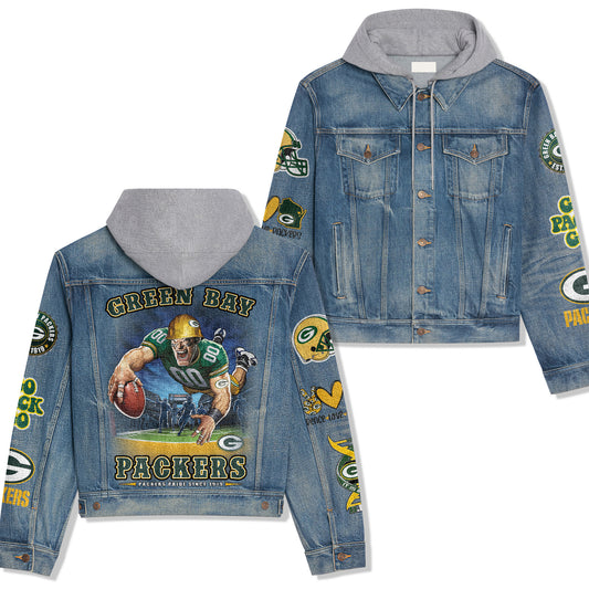 Green Bay Packers Premium Hooded Denim Jacket New Collection AZBTHDJ000003