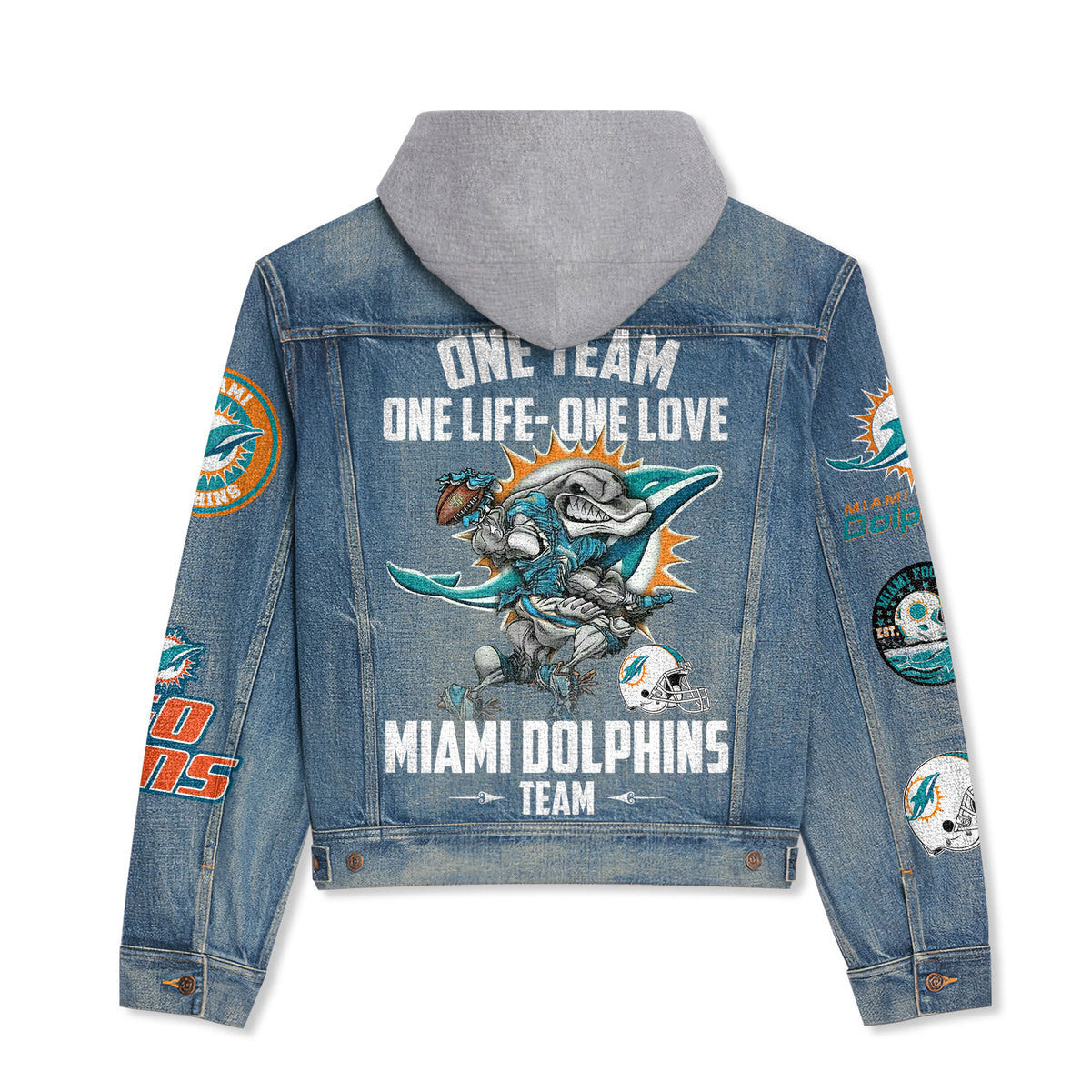 Miami Dolphins Premium Hooded Denim Jacket New Collection AZBTHDJ000005