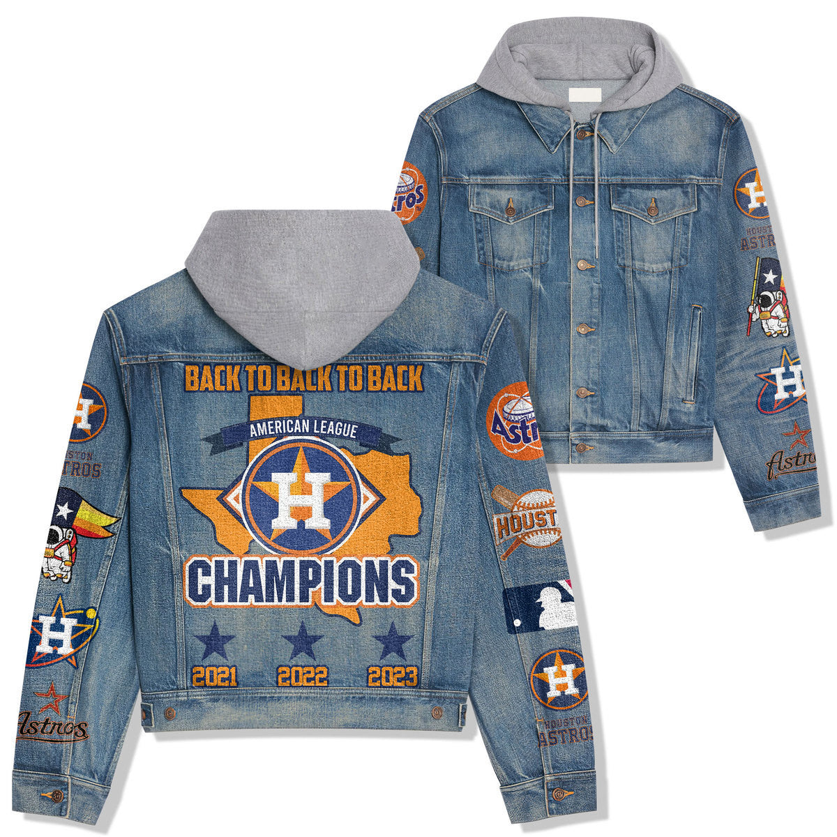 Houston Astros Premium Hooded Denim Jacket New Collection AZBTHDJ000527