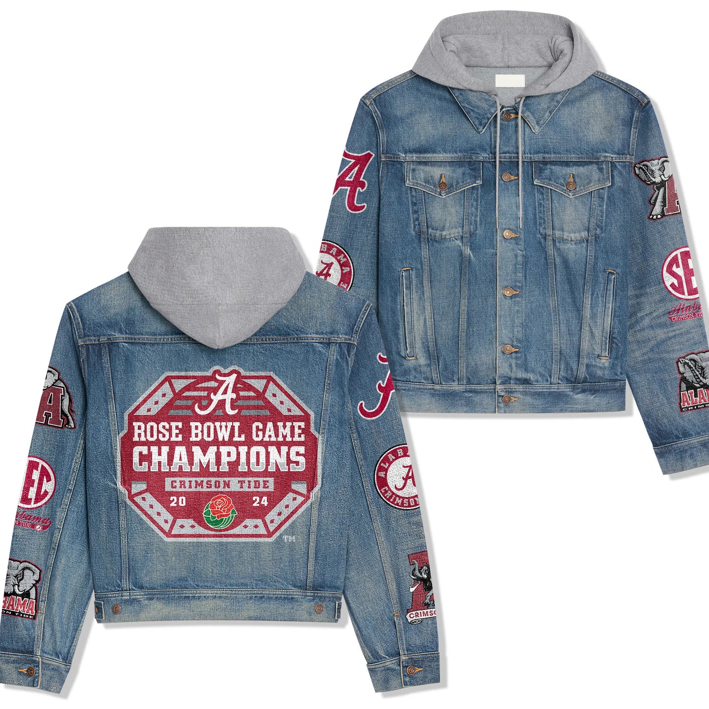 Abama Crimson Tide  Premium Hooded Denim Jacket New Collection AZBTHDJ000326