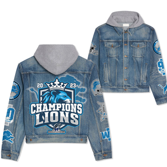 Detroit Lions Premium Hooded Denim Jacket New Collection AZBTHDJ000011
