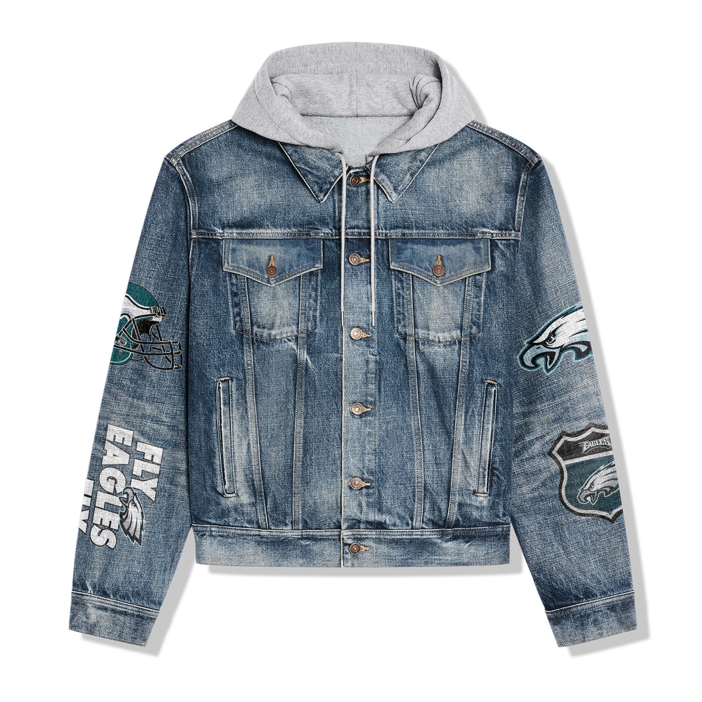 Philadelphia Eagles Premium Hooded Denim Jacket New Collection AZBTHDJ000013