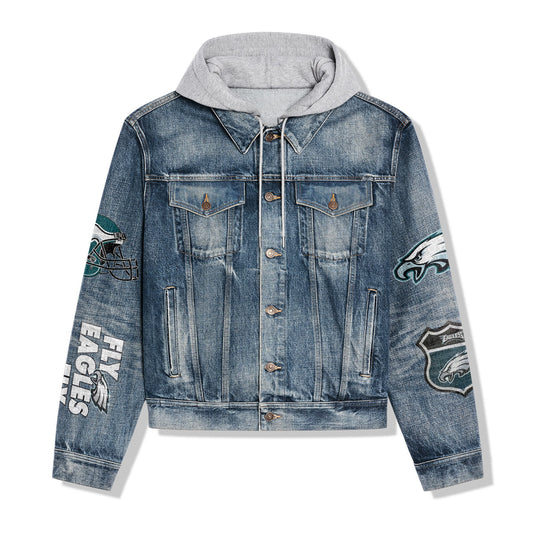 Philadelphia Eagles Premium Hooded Denim Jacket New Collection AZBTHDJ000013
