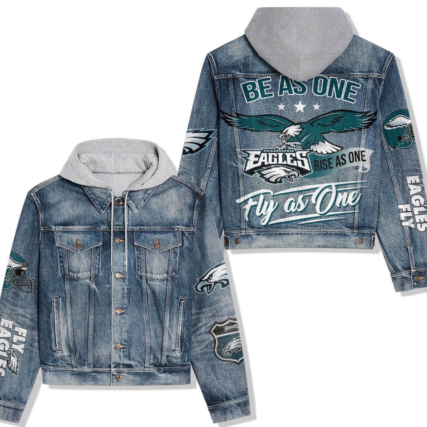 Philadelphia Eagles Premium Hooded Denim Jacket New Collection AZBTHDJ000013