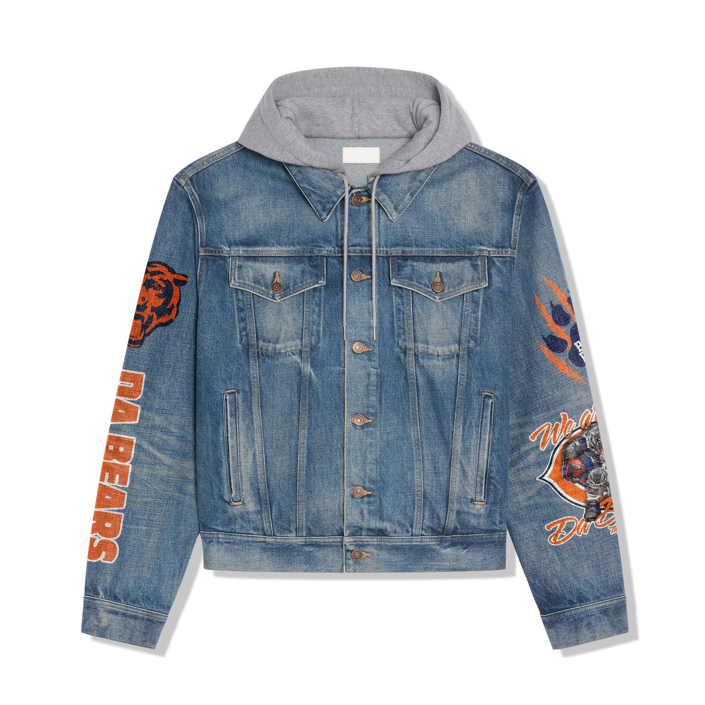 Chicago Bears Premium Hooded Denim Jacket New Collection AZBTHDJ000010