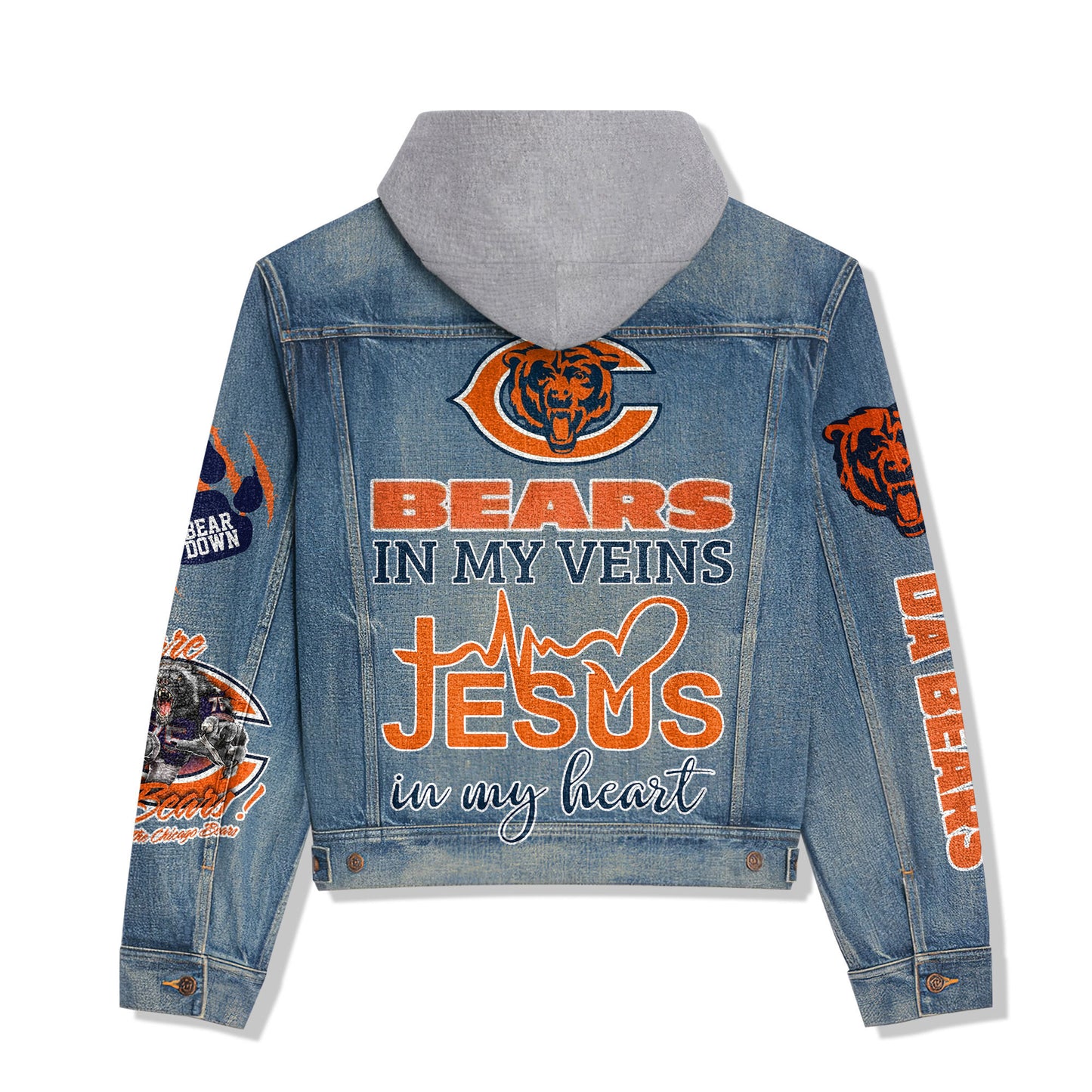 Chicago Bears Premium Hooded Denim Jacket New Collection AZBTHDJ000010
