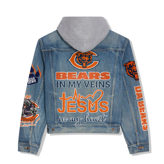 Chicago Bears Premium Hooded Denim Jacket New Collection AZBTHDJ000010