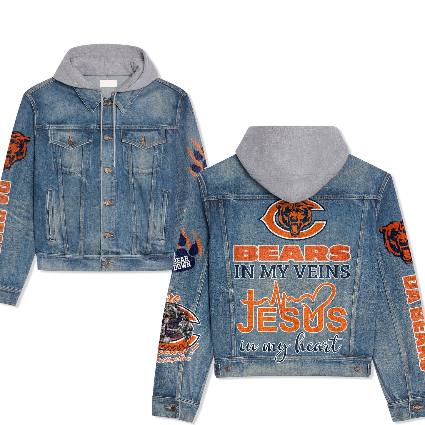 Chicago Bears Premium Hooded Denim Jacket New Collection AZBTHDJ000010