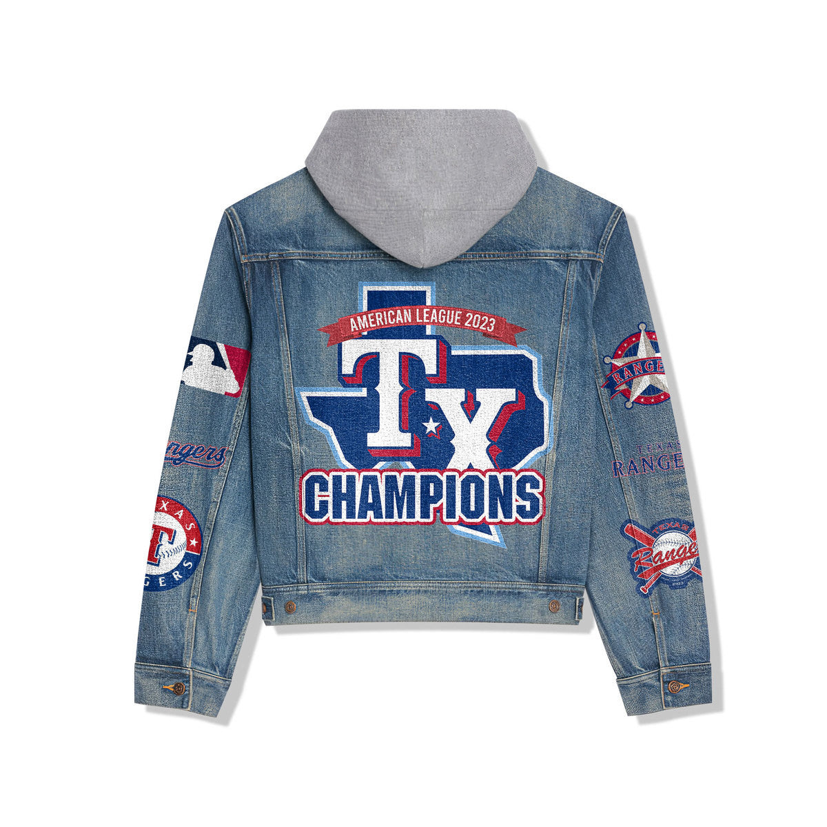 Texas Rangers Premium Hooded Denim Jacket New Collection AZBTHDJ000530