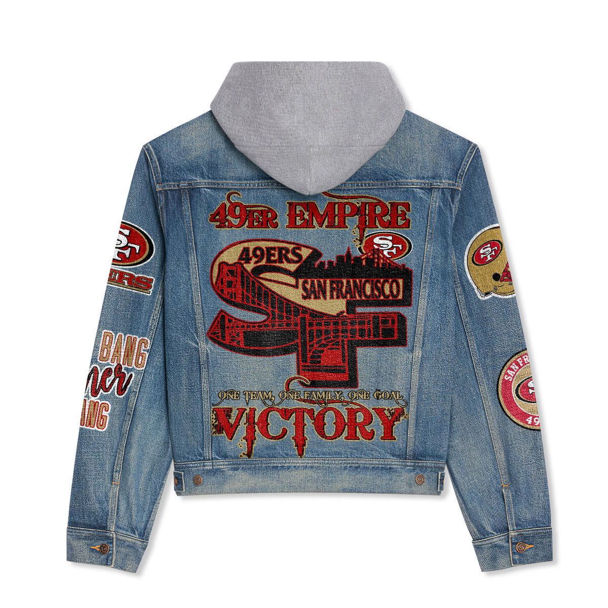 San Francisco 49ers Premium Hooded Denim Jacket New Collection AZBTHDJ000014