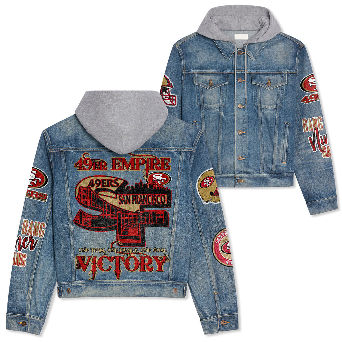 San Francisco 49ers Premium Hooded Denim Jacket New Collection AZBTHDJ000014