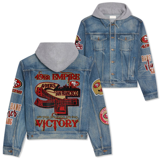 San Francisco 49ers Premium Hooded Denim Jacket New Collection AZBTHDJ000014