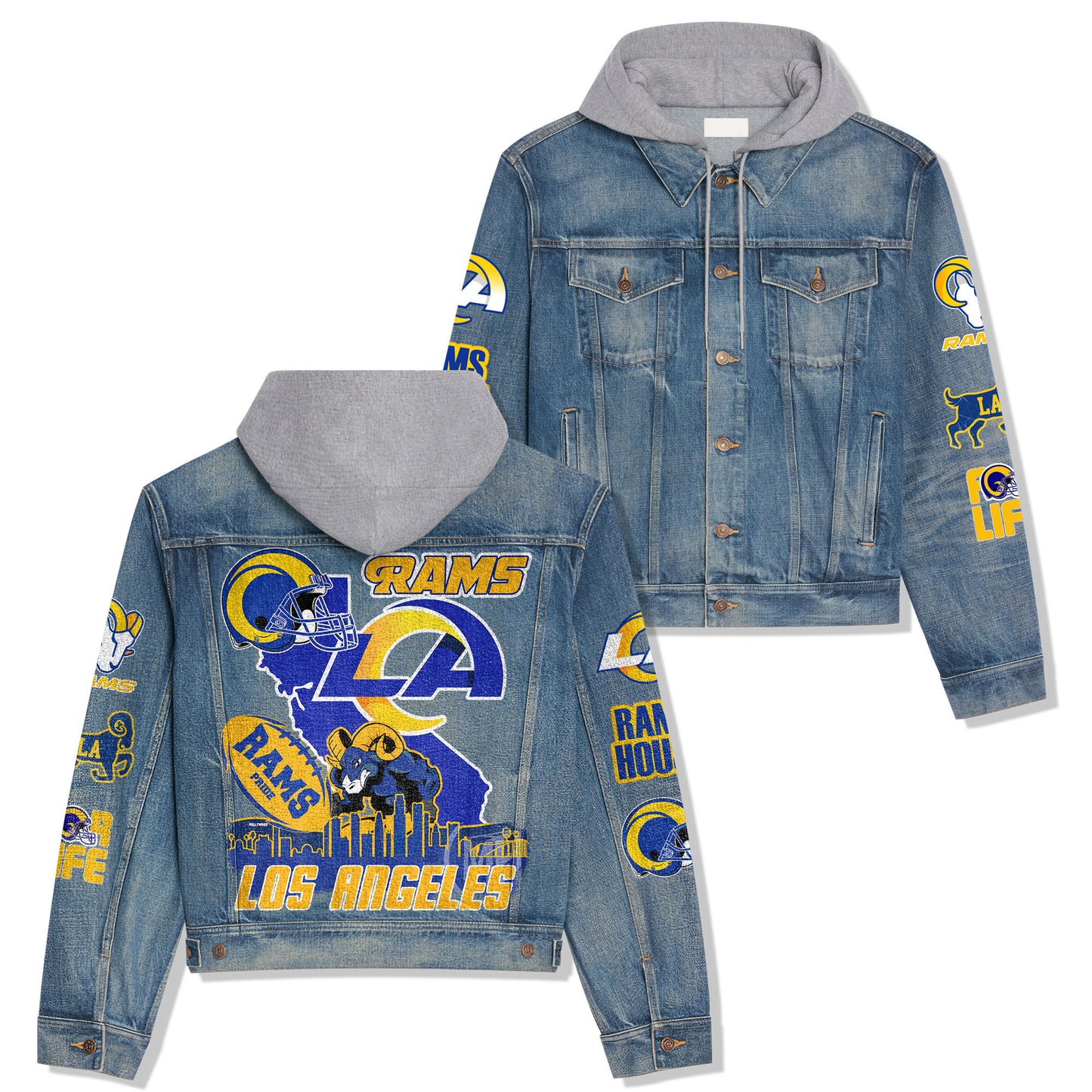 Los Angeles Rams Premium Hooded Denim Jacket New Collection AZBTHDJ000081