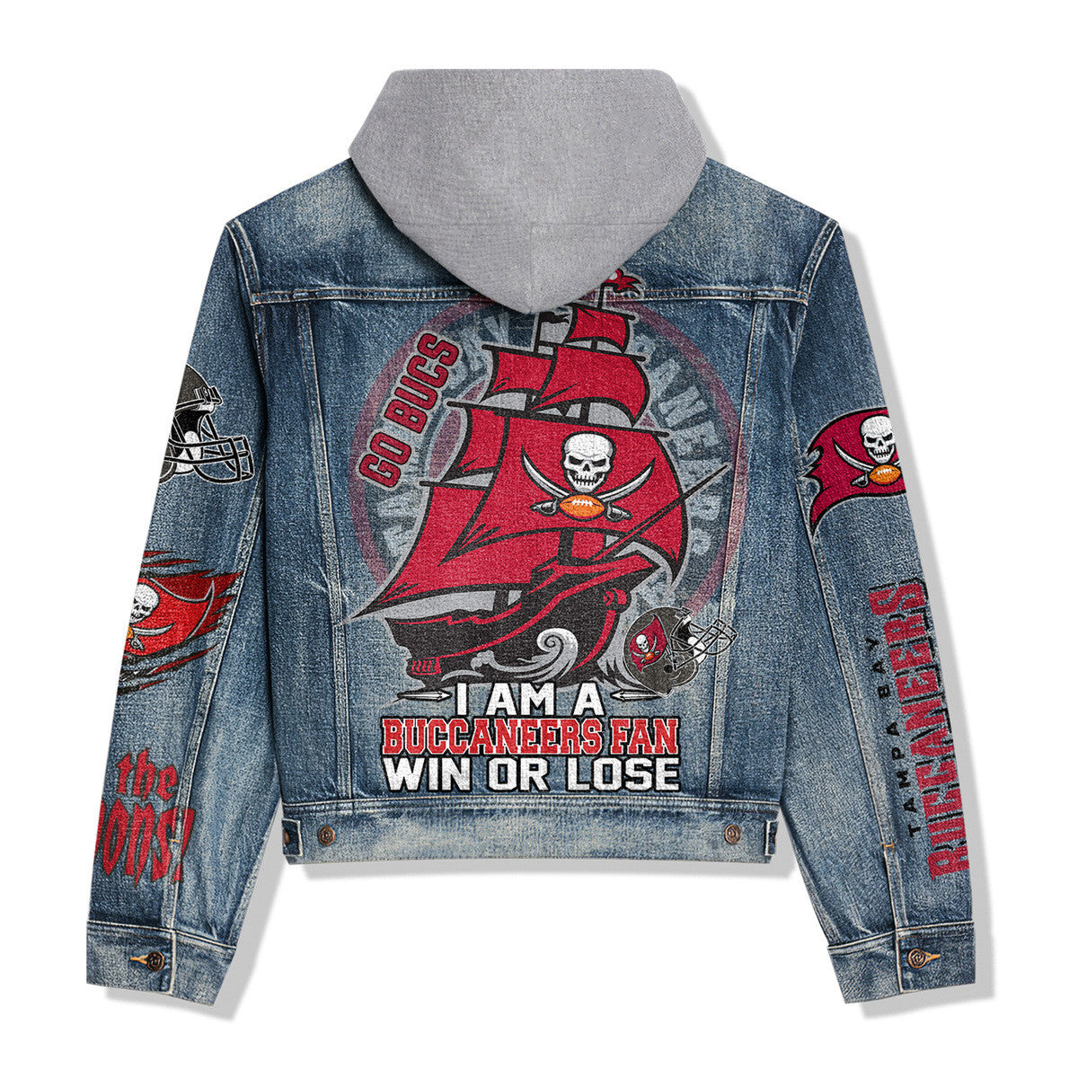 Tampa Bay Buccaneers Premium Hooded Denim Jacket New Collection AZBTHDJ000016