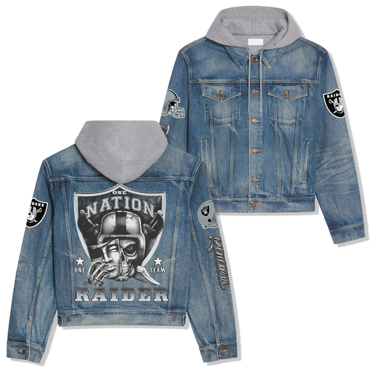 Las Vegas Raiders Premium Hooded Denim Jacket New Collection AZBTHDJ000084