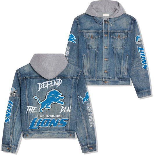 Detroit Lions Premium Hooded Denim Jacket New Collection AZBTHDJ000087