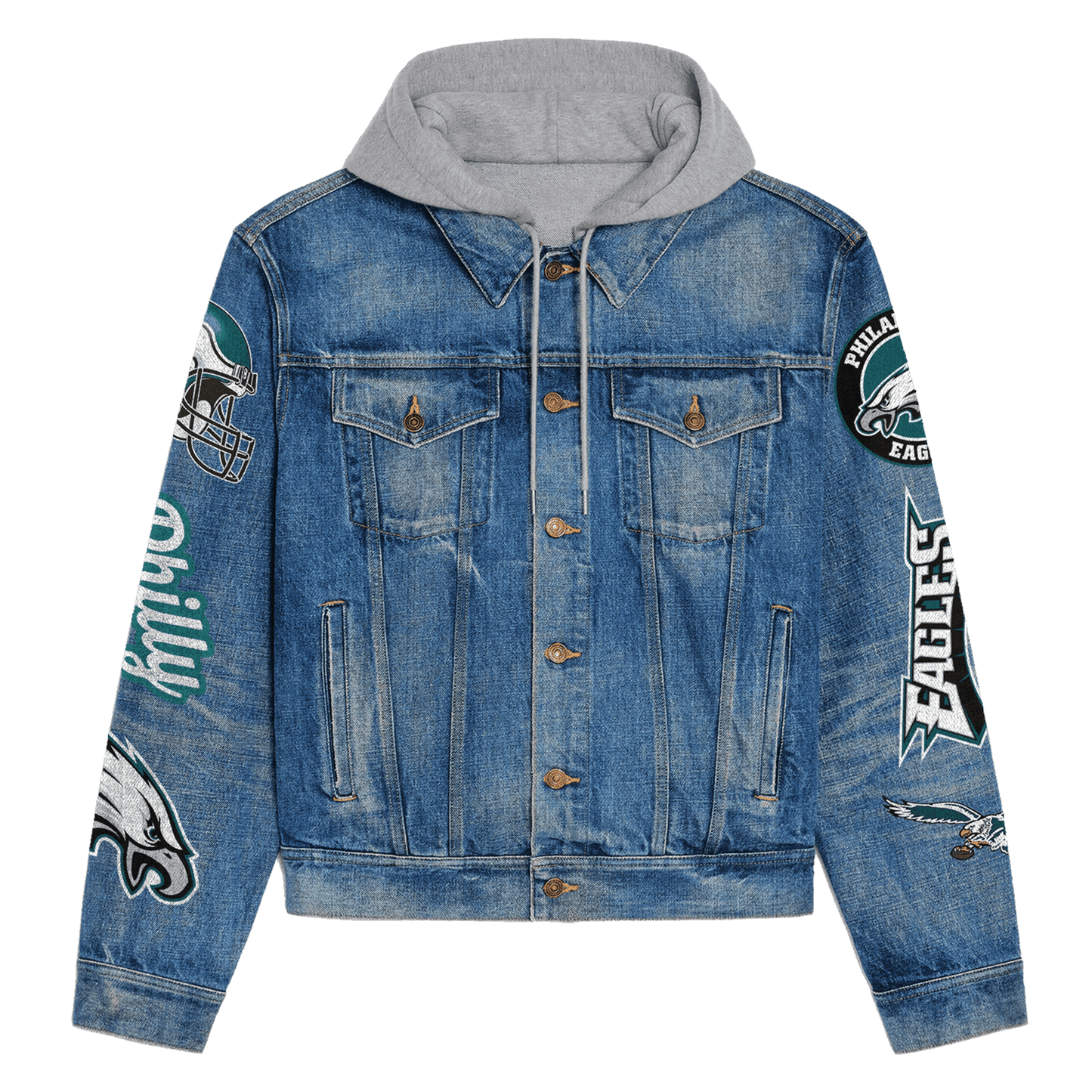 Philadelphia Eagles Premium Hooded Denim Jacket New Collection AZBTHDJ000237