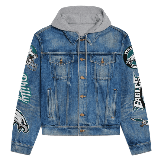 Philadelphia Eagles Premium Hooded Denim Jacket New Collection AZBTHDJ000237