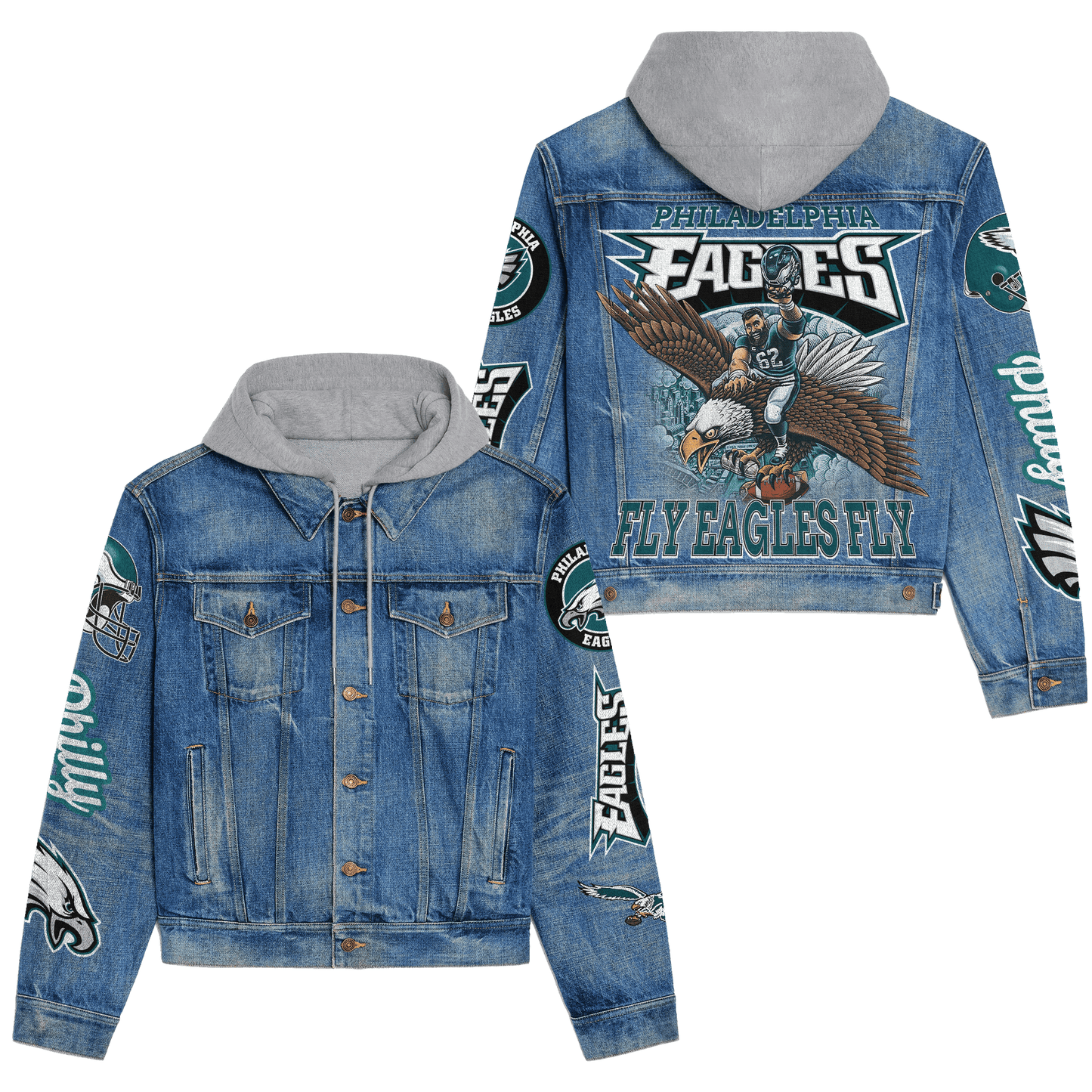 Philadelphia Eagles Premium Hooded Denim Jacket New Collection AZBTHDJ000237