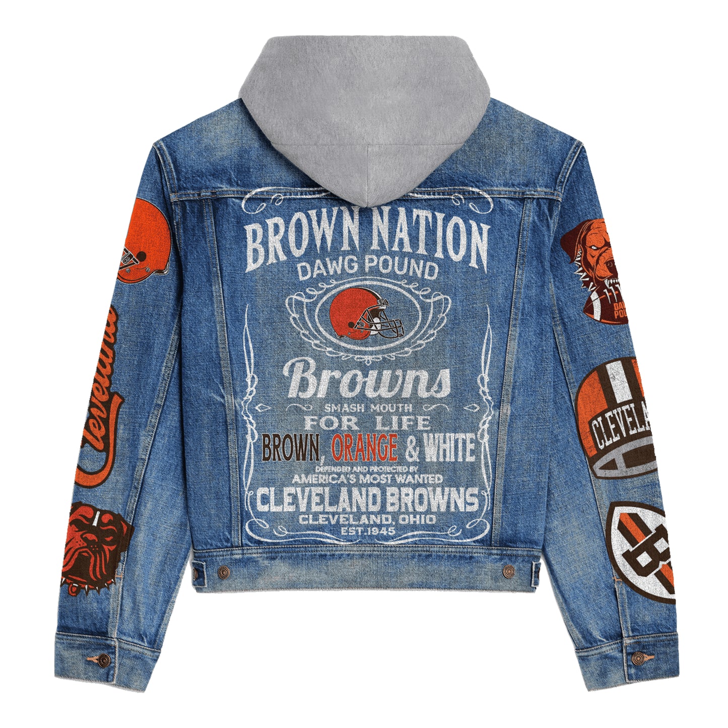 Cleveland Browns Premium Hooded Denim Jacket New Collection AZBTHDJ000094