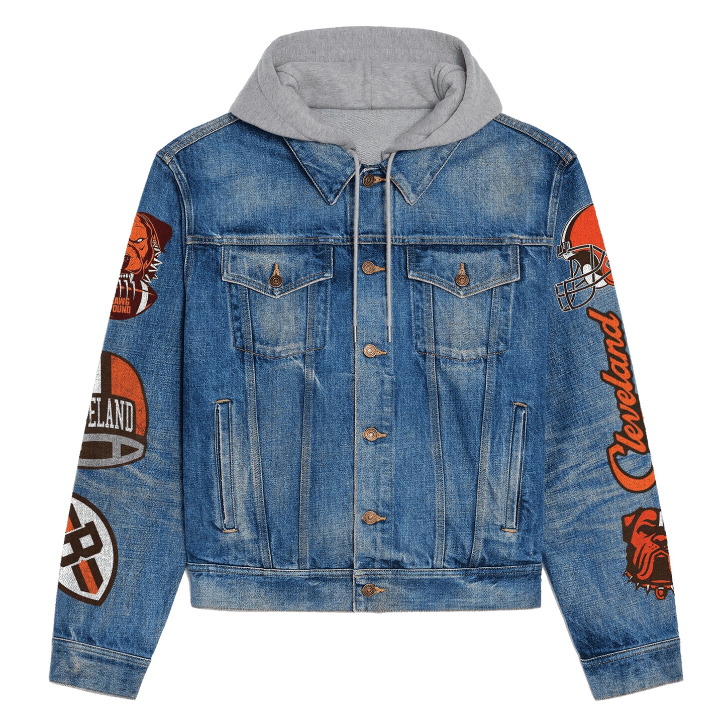 Cleveland Browns Premium Hooded Denim Jacket New Collection AZBTHDJ000094