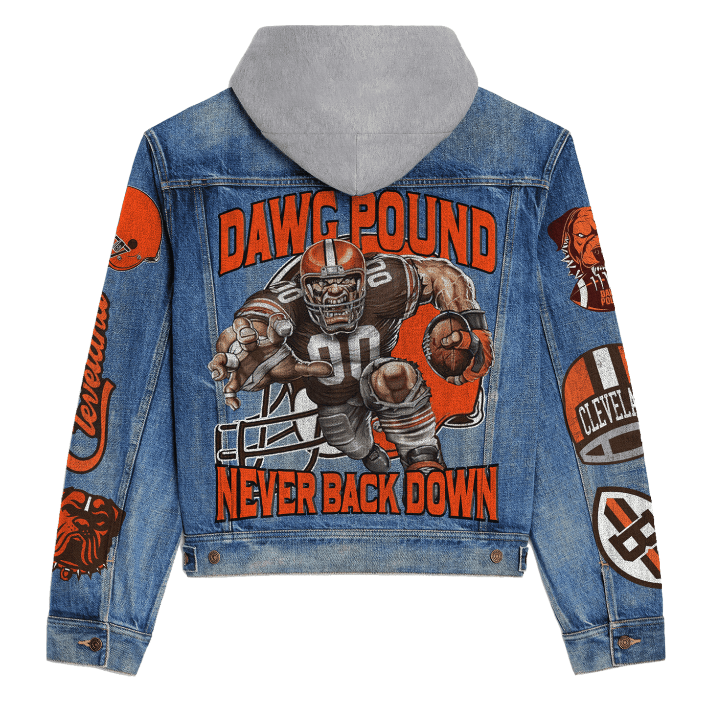Cleveland Browns Premium Hooded Denim Jacket New Collection AZBTHDJ000096