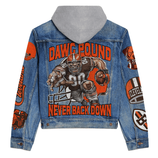 Cleveland Browns Premium Hooded Denim Jacket New Collection AZBTHDJ000096